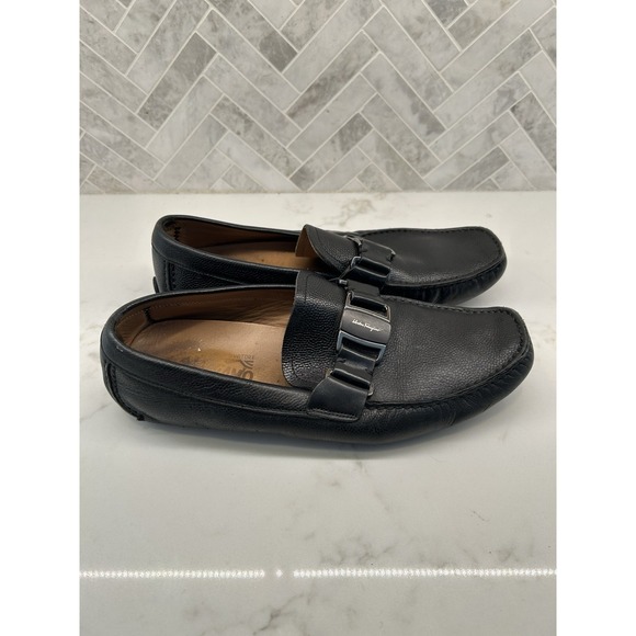 Salvatore Ferragamo Sardegna Black Leather Driving Shoes Loafers Mens 7.5 EEE 3E